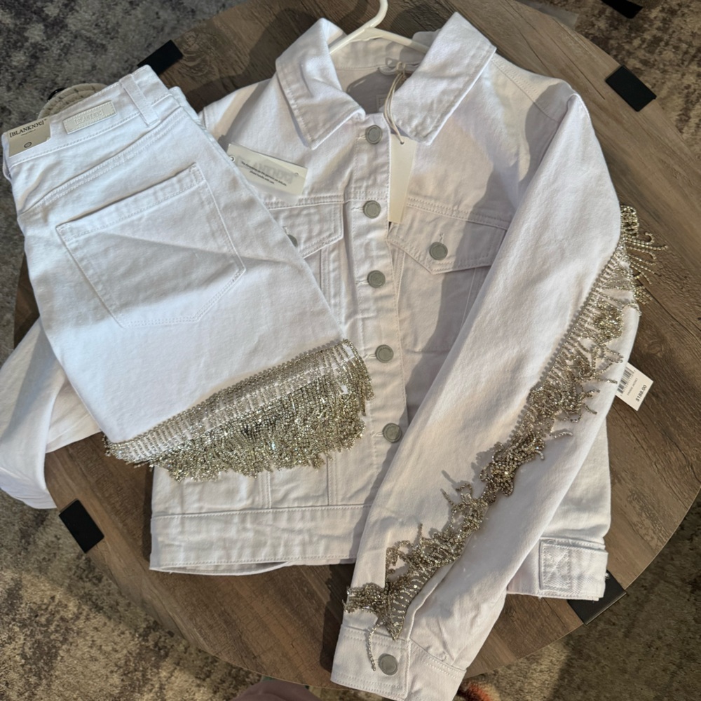 Jean Jacket and Skirt with Diamond Fringes